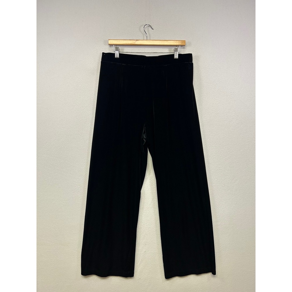 Gothic Glam iOS Womens Large Black Velvet Wide Leg High Rise Trousers Pants
